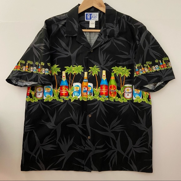 RJC Hawaiian Men’s Shirt Black Beer Bottles sz L - Picture 1 of 6